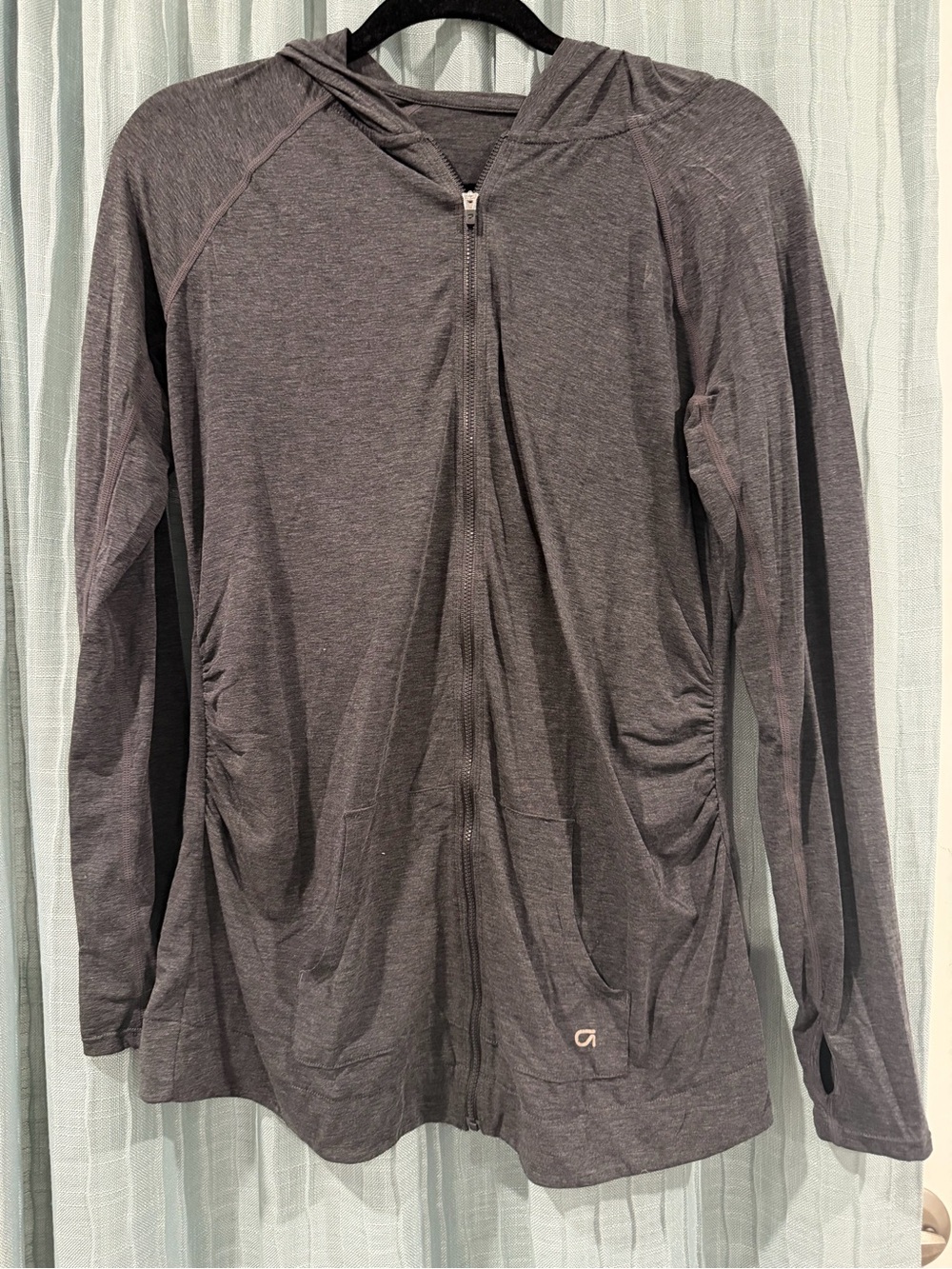 GAP Fit Maternity Women’s Heather Charcoal Full-Zip Hooded Shirt